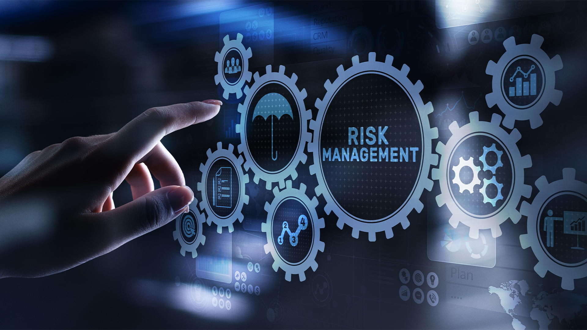 Risk management forecasting evaluation financial business concept on virtual screen.